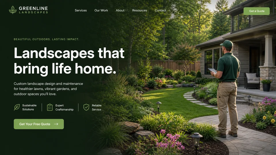 Greenline Landscapes website homepage example