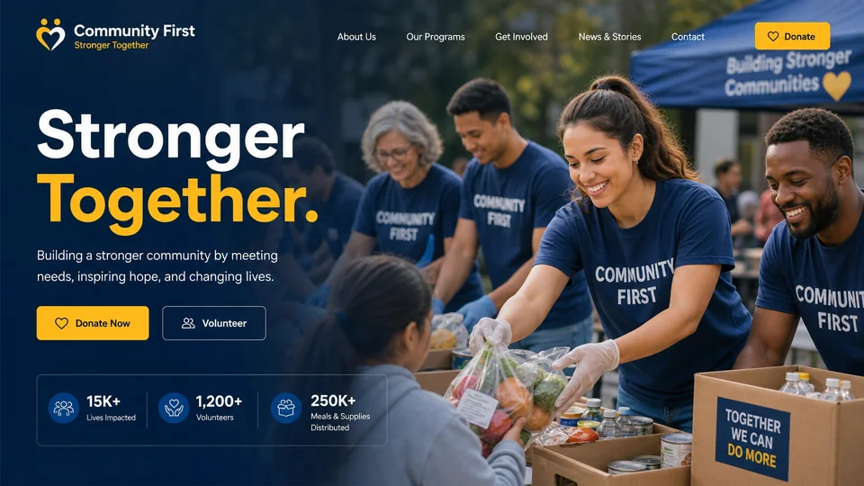 Community First nonprofit website homepage example