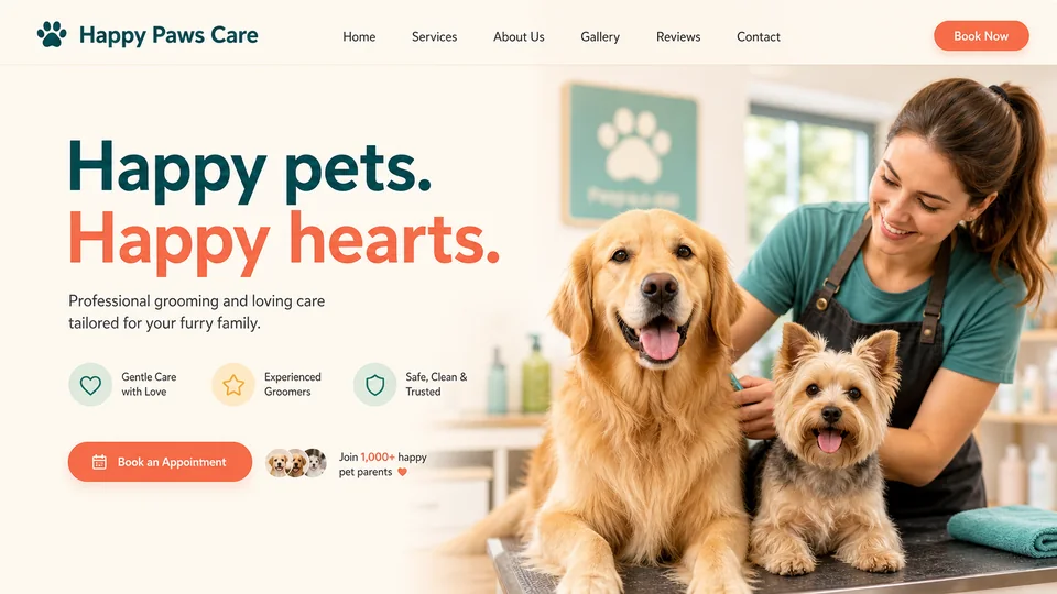 Happy Paws Care website homepage example